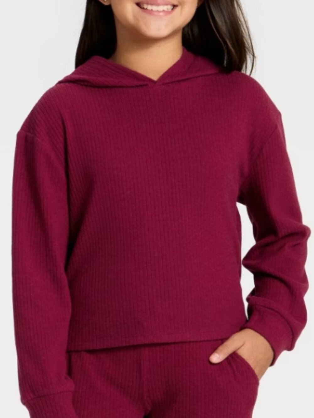 Girls' Cozy Ribbed Hooded Pullover Sweatshirt - Cat & Jack™ Red L